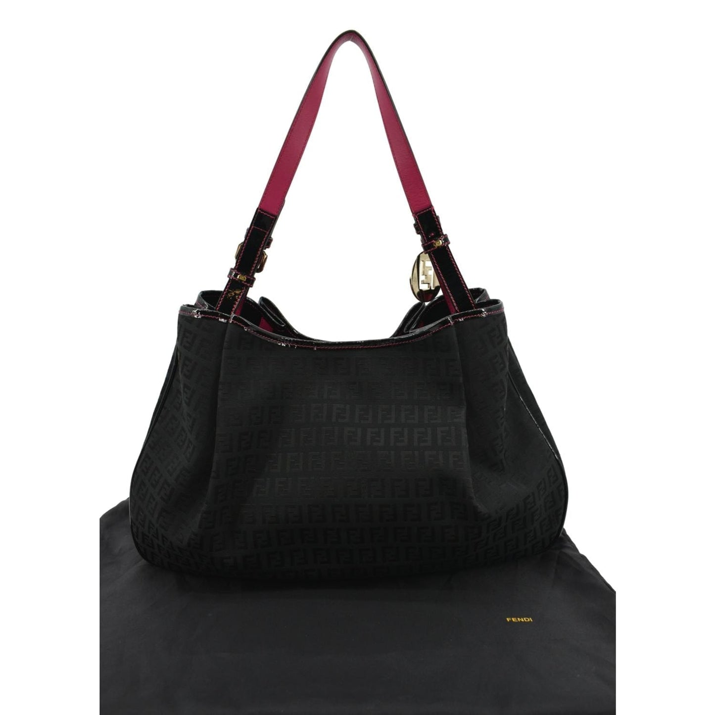 Fendi Zucchino Print Shopping Tote Bag Canvas Black