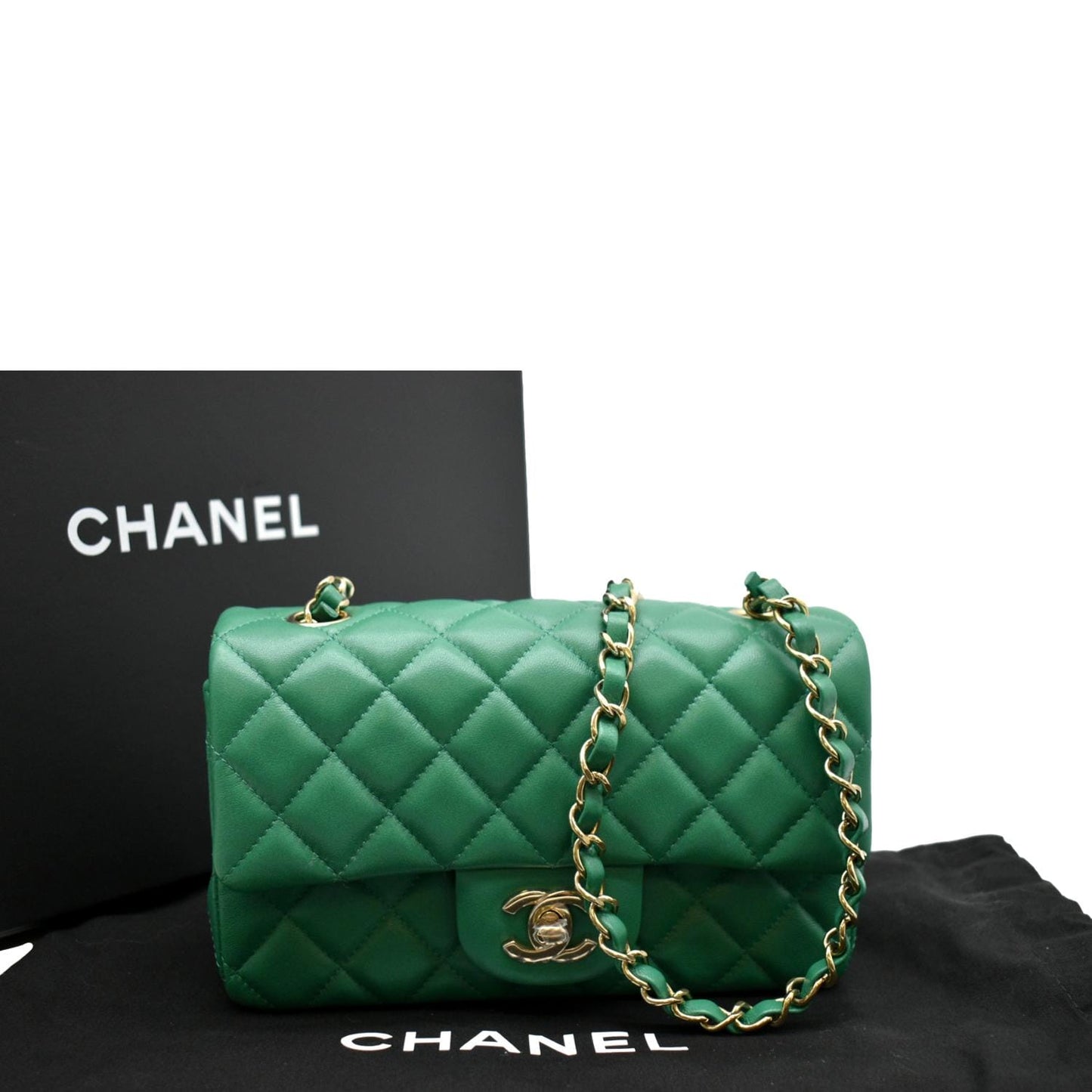 Chanel Rectangular Flap Quilted Leather Green Travel Bag