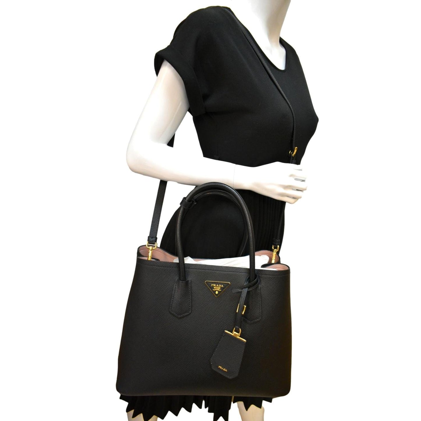 Double Saffiano Crossbody Bag Leather Black