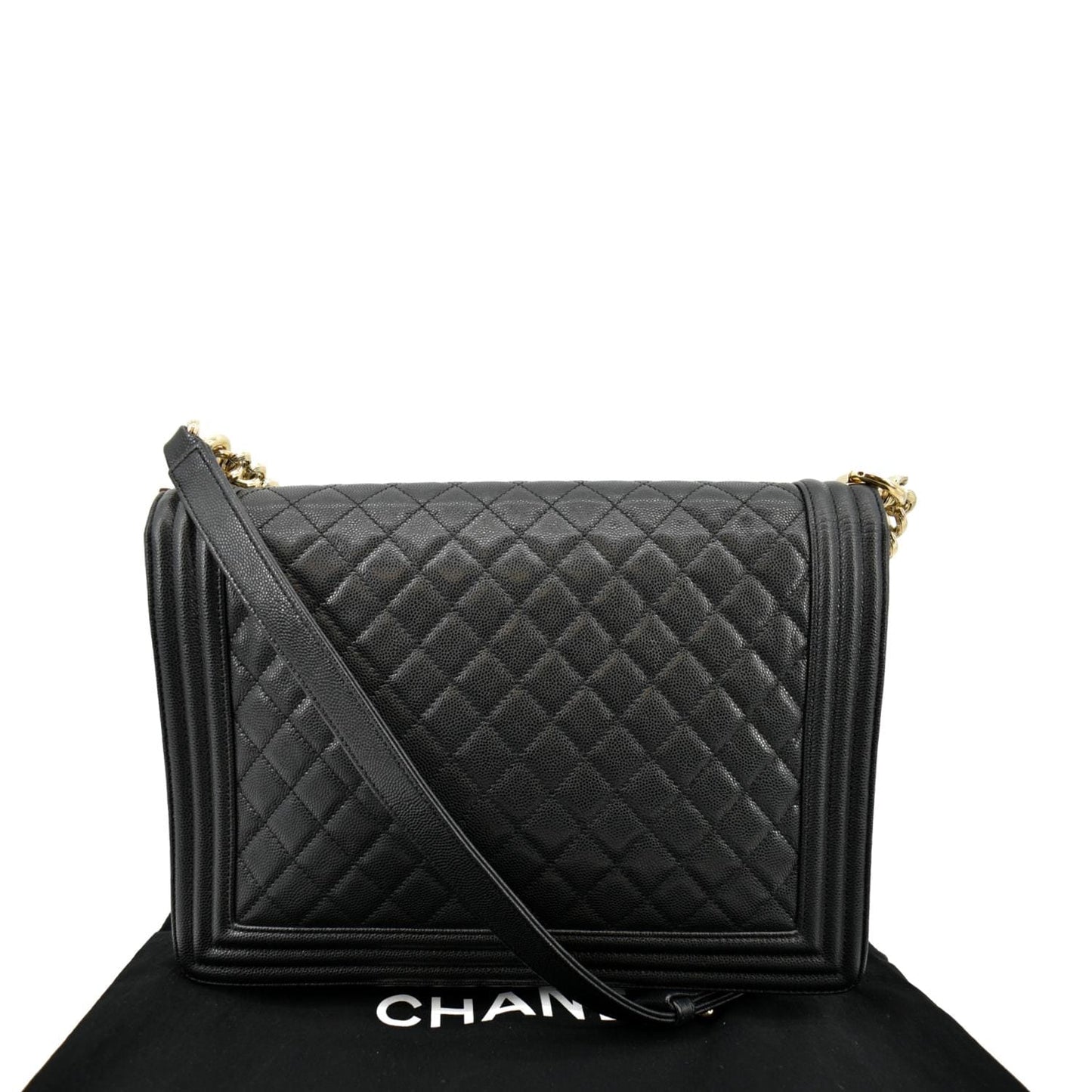 Chanel Boy Flap Caviar Leather Black Travel Bag Bag Large