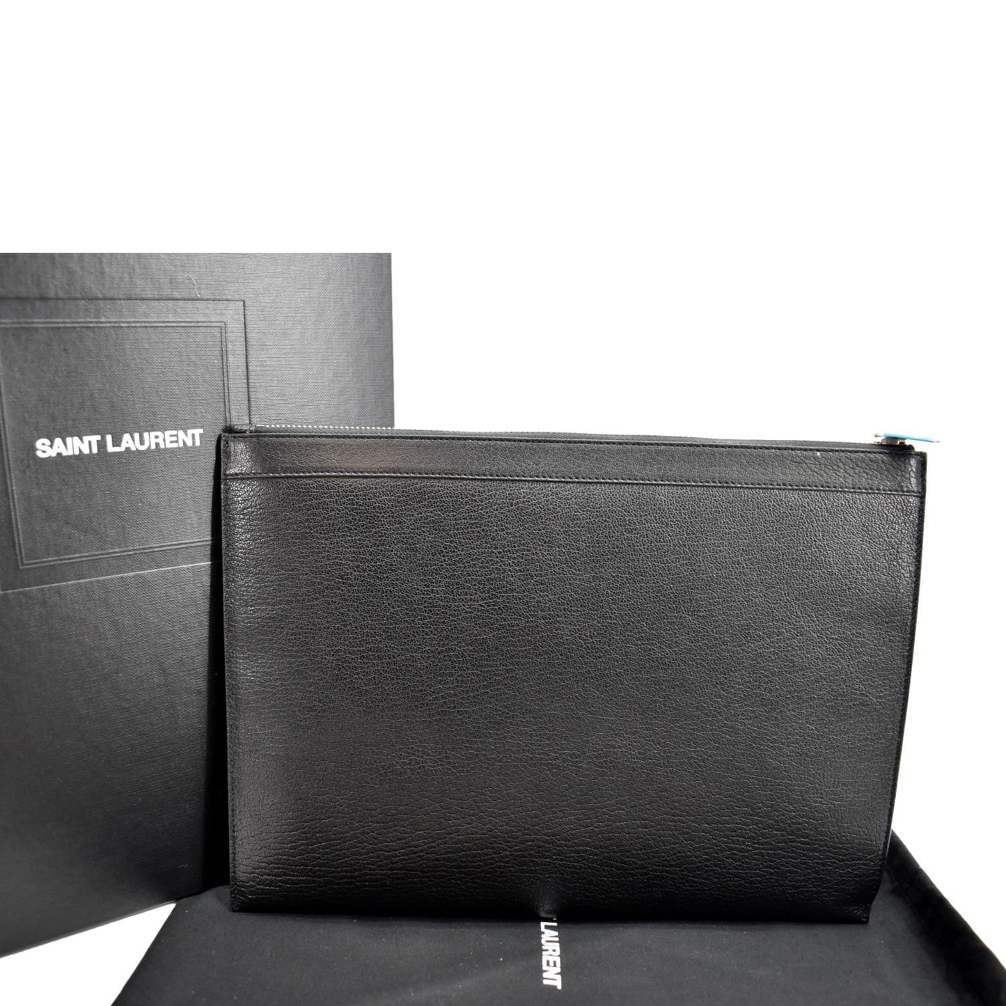 YSL Saint Laurent Saint Zip Studded Pouch Travel Bag Leather Black