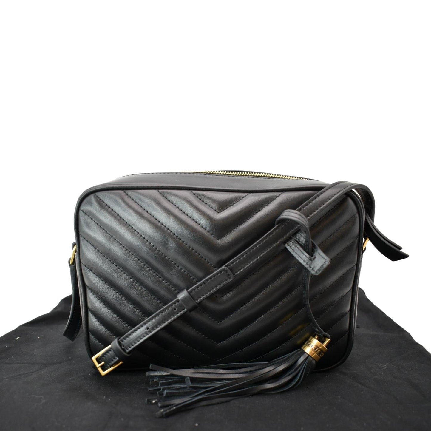 YSL Saint Laurent Yves Lou Chevron Camera Crossbody Bag Leather Black Lou Camera 1