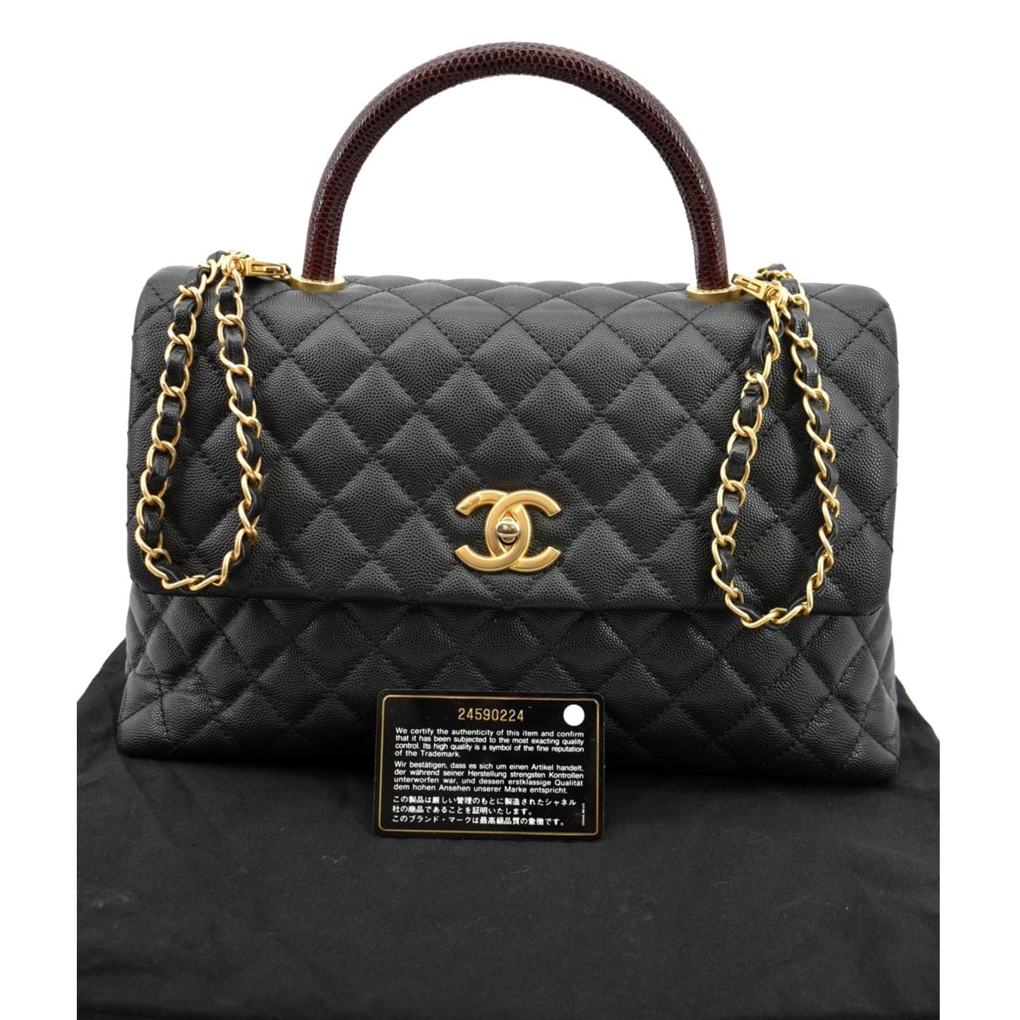 Chanel Coco Quilted Caviar Lizard Handle Black Travel Bag