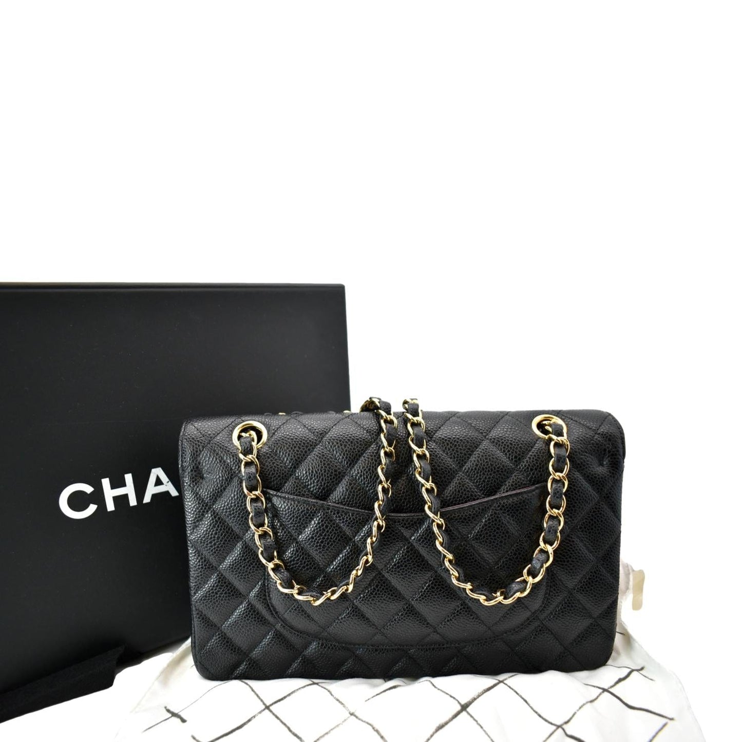 Chanel Classic Double Flap Caviar Leather Black Travel Bag Flap 2