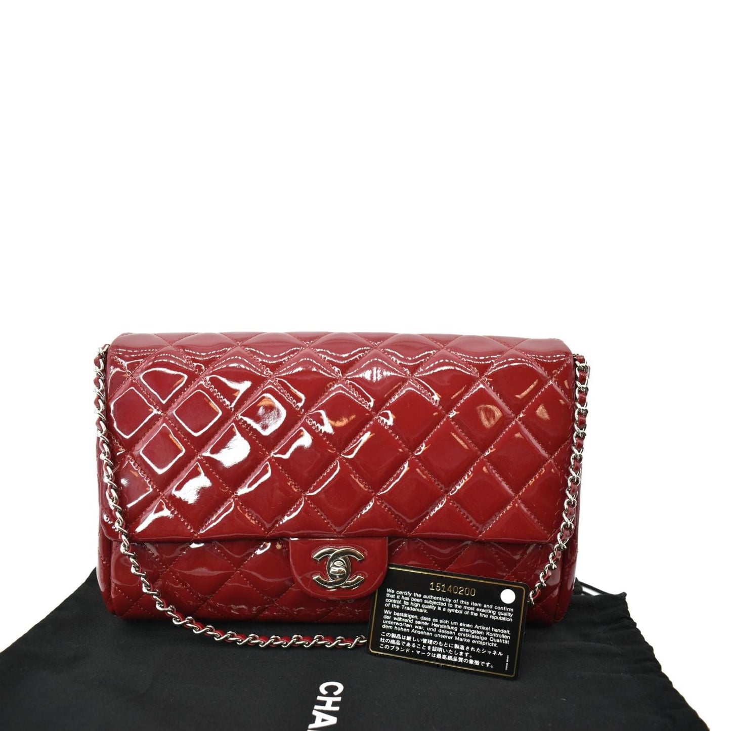 Chanel Classic Flap Quilted Patent Leather Red Travel Bag