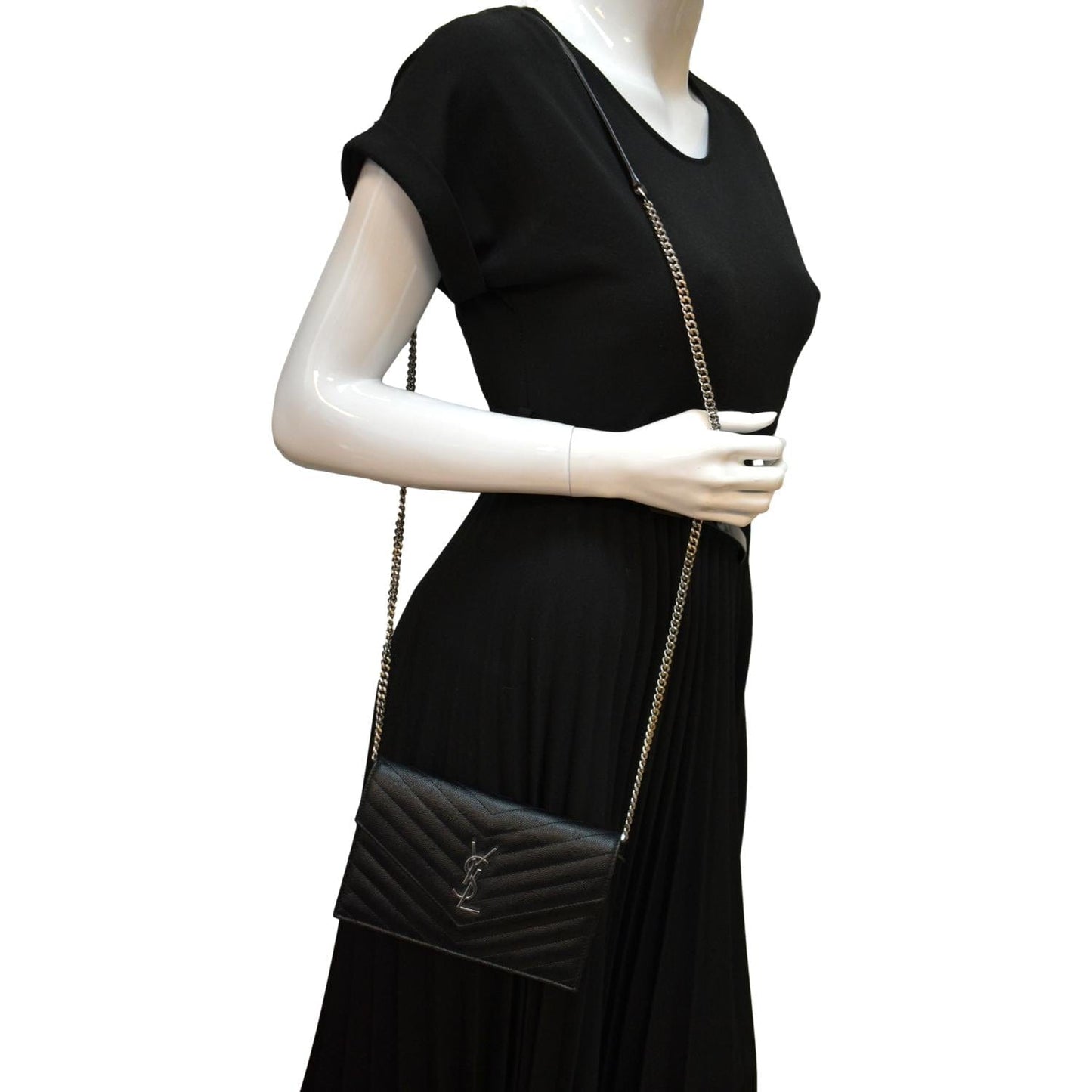 YSL Saint Laurent Saint Cassandre Grain De Poudre Crossbody Bag Black Chain