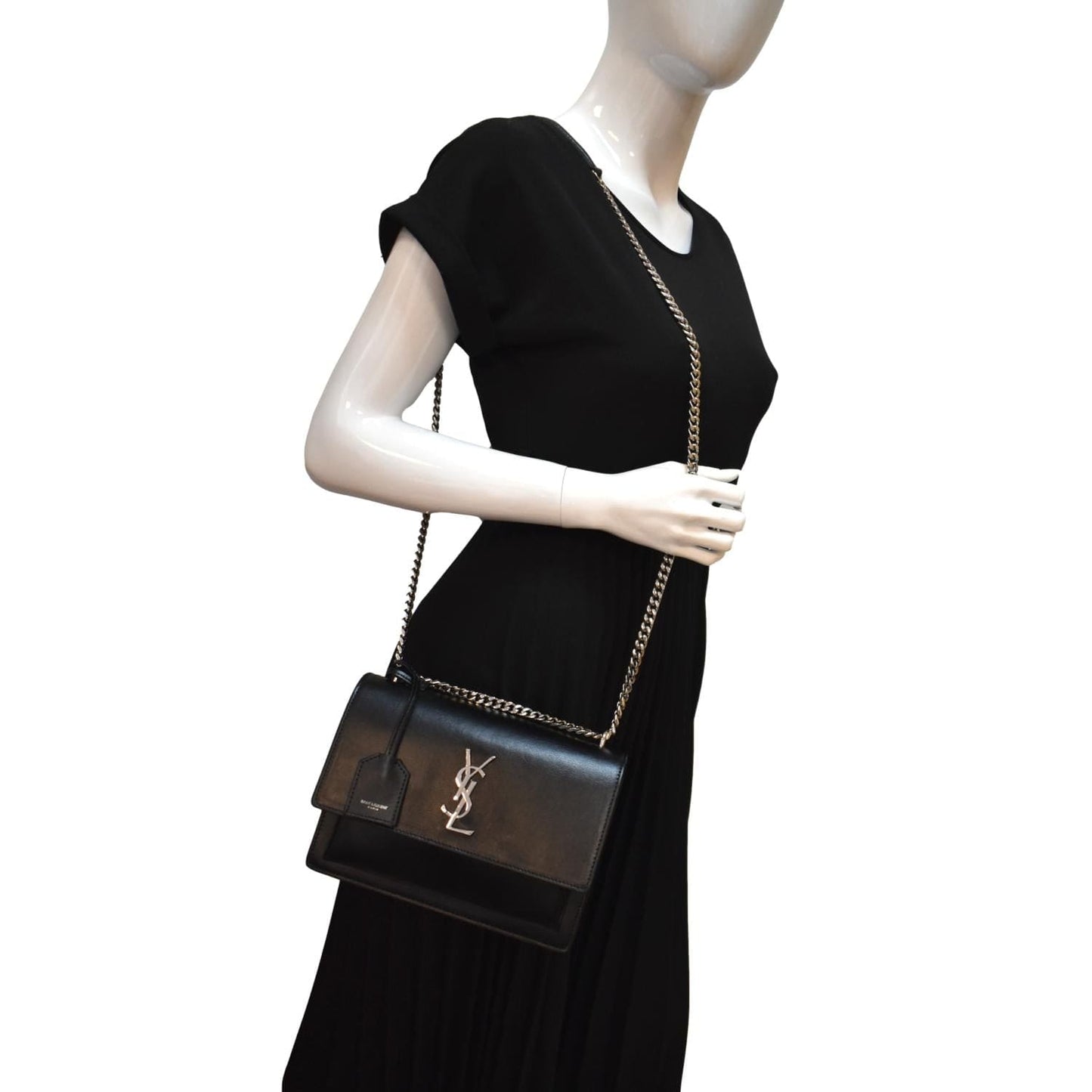 YSL Saint Laurent Saint Sunset Calfskin Shoulder Bag Leather Black