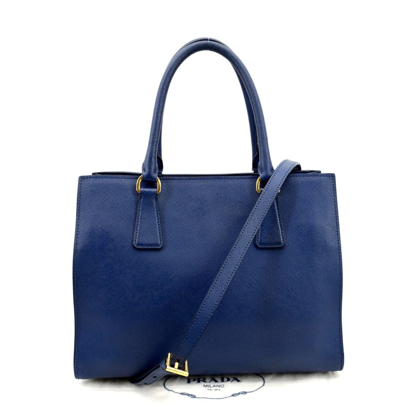 Saffiano Tote Shoulder Bag Leather Blue