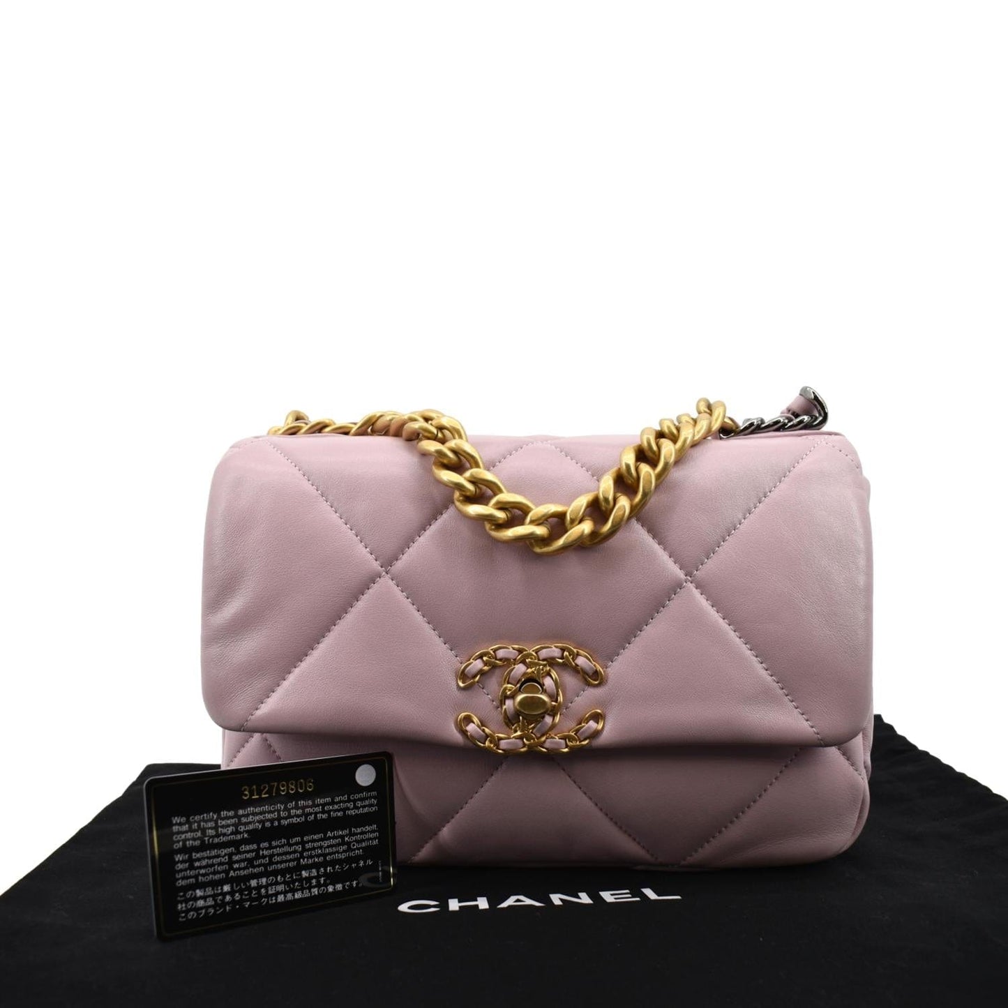 Chanel 19 Flap Quilted Leather Lambskin Pink Travel Bag