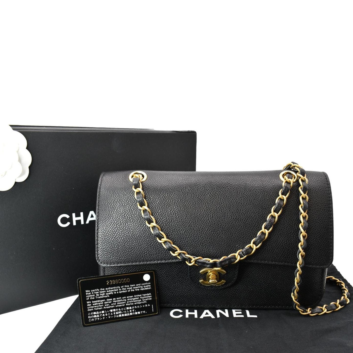Chanel Classic Double Flap Caviar Leather Black Travel Bag Double Flap