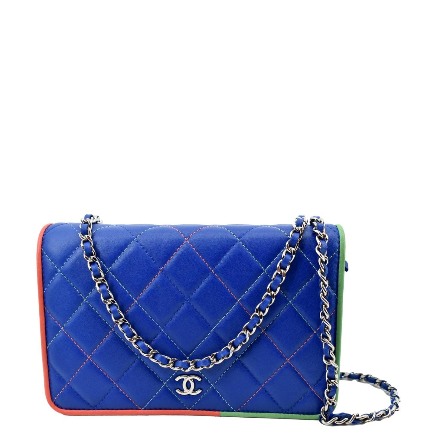Chanel On Quilted Leather Blue Wallet Case