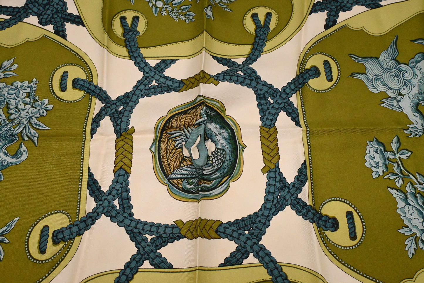 Hermes 'Tsubas' Carre In Silk Handbag Green Travel Bag