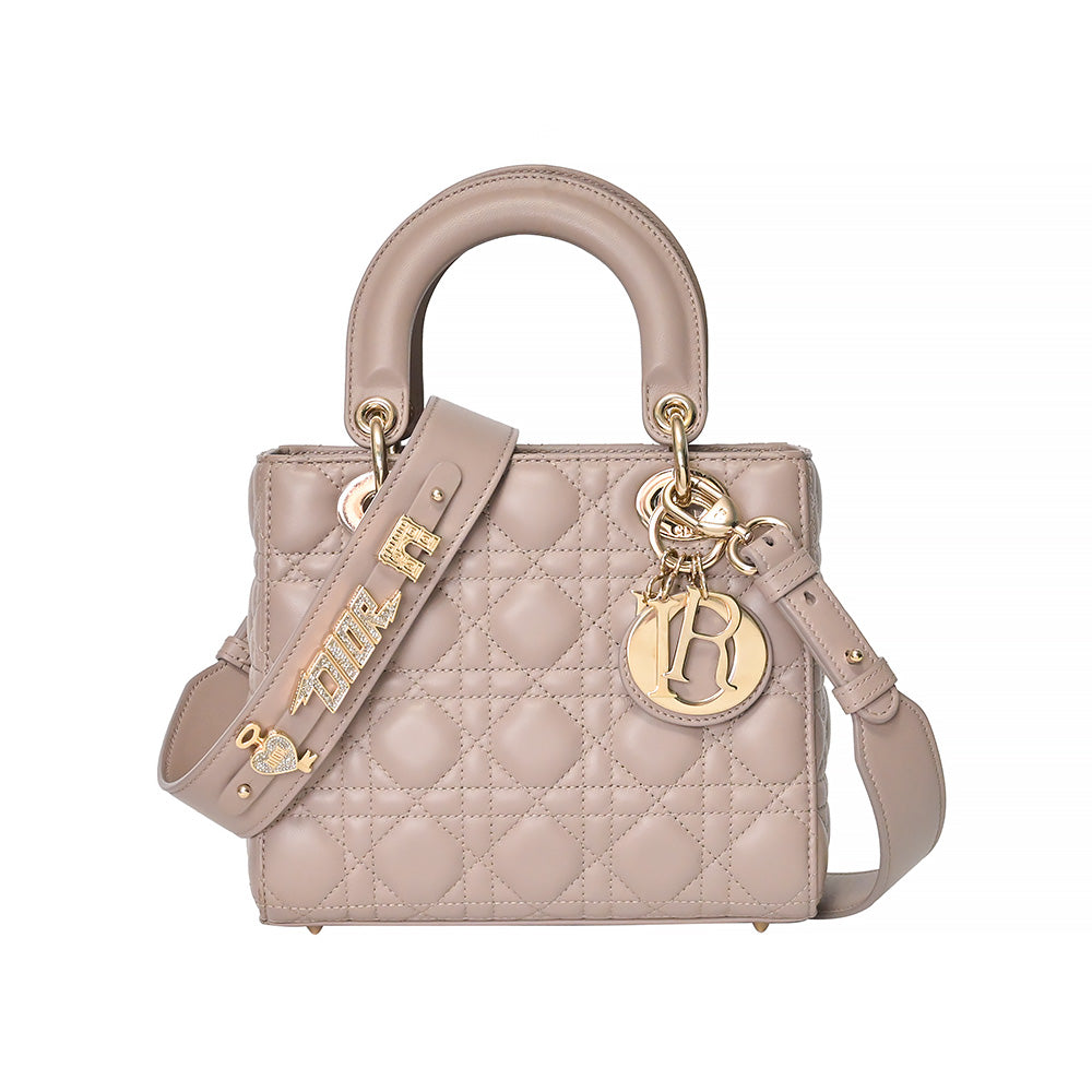 Dior Handbag Cannage Lady Rented Out Lambskin Beige Small
