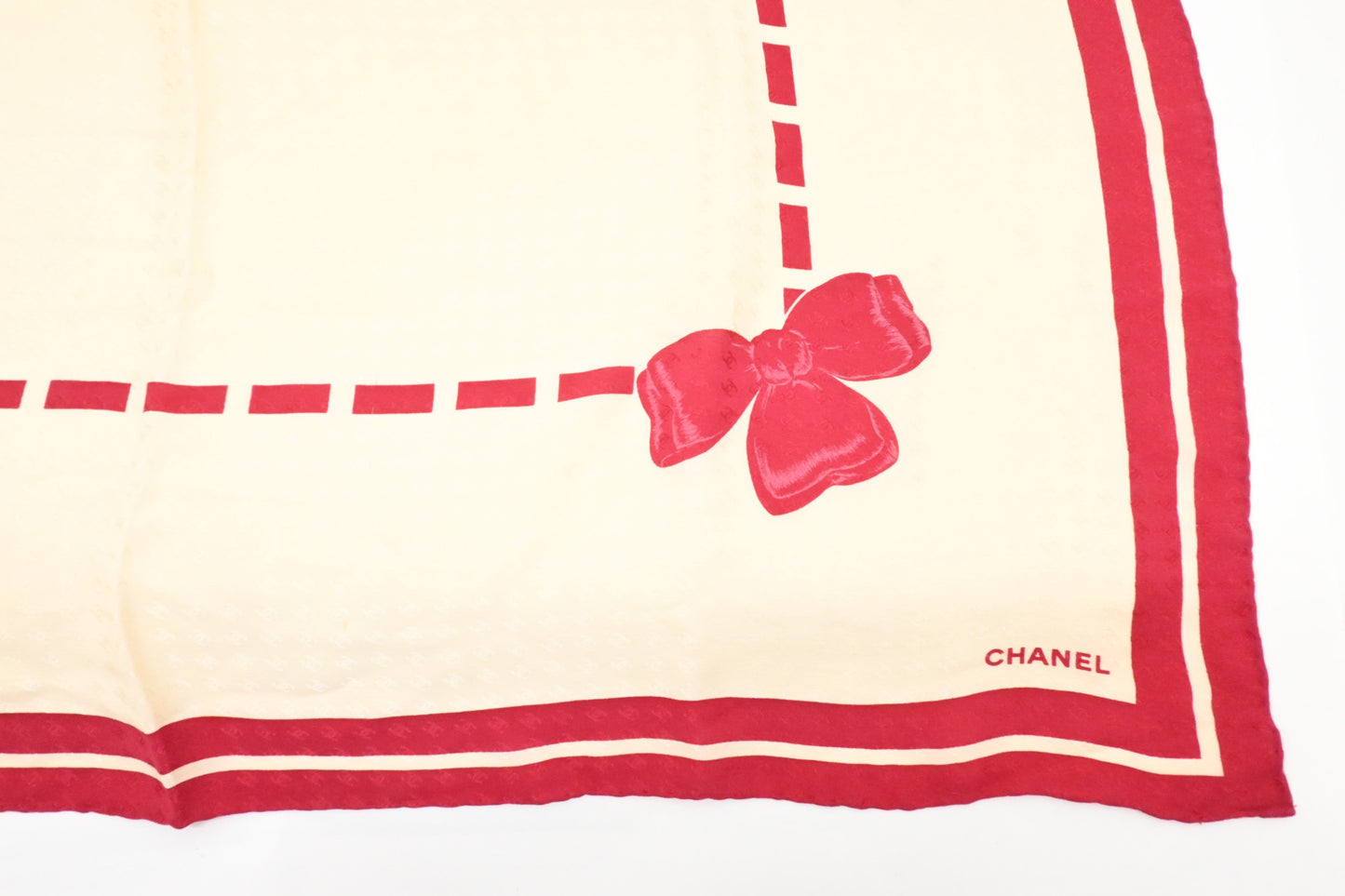 Chanel Scarf Cream Silk Red