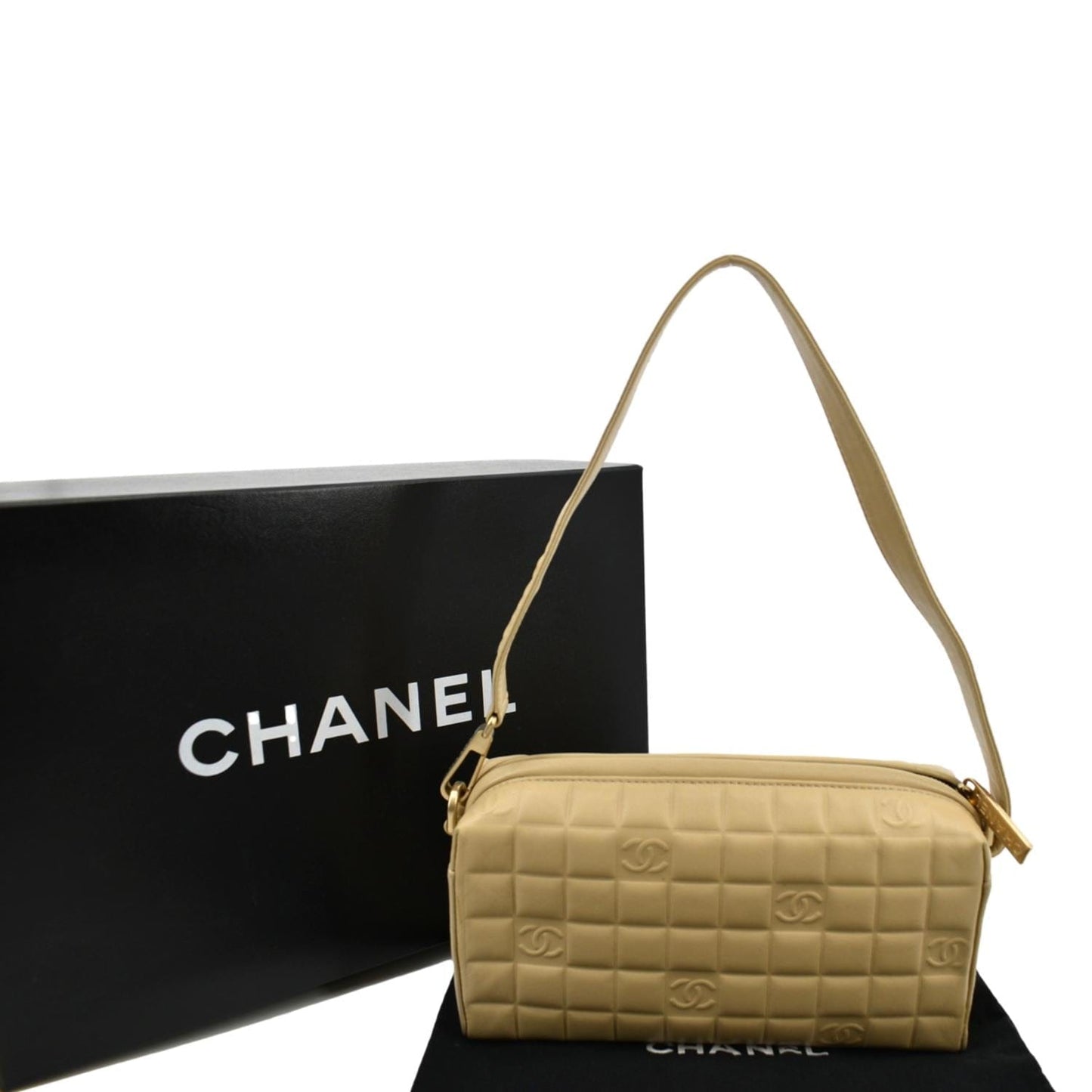 Chanel Chocolate Bar Leather Beige Travel Bag