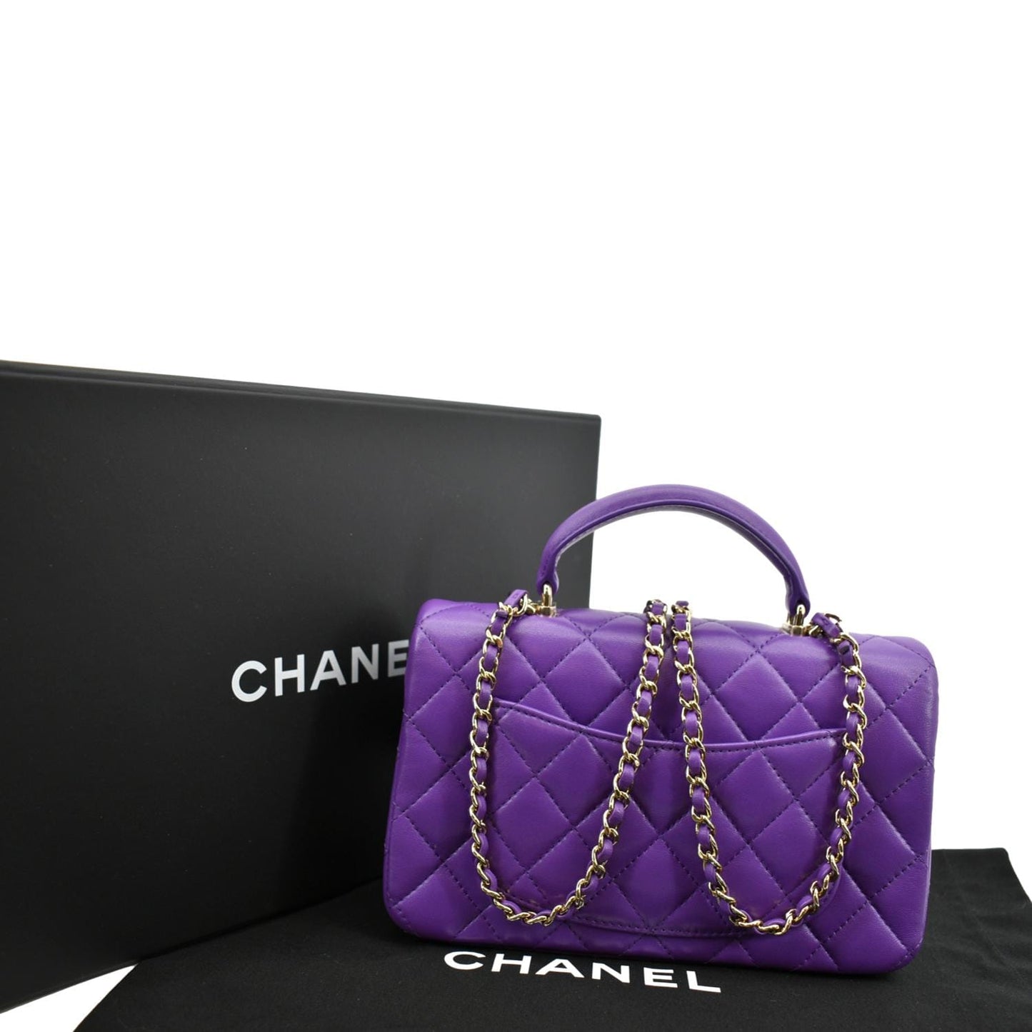 Chanel Top Handle Rectangular Flap Purple Lambskin Travel Bag