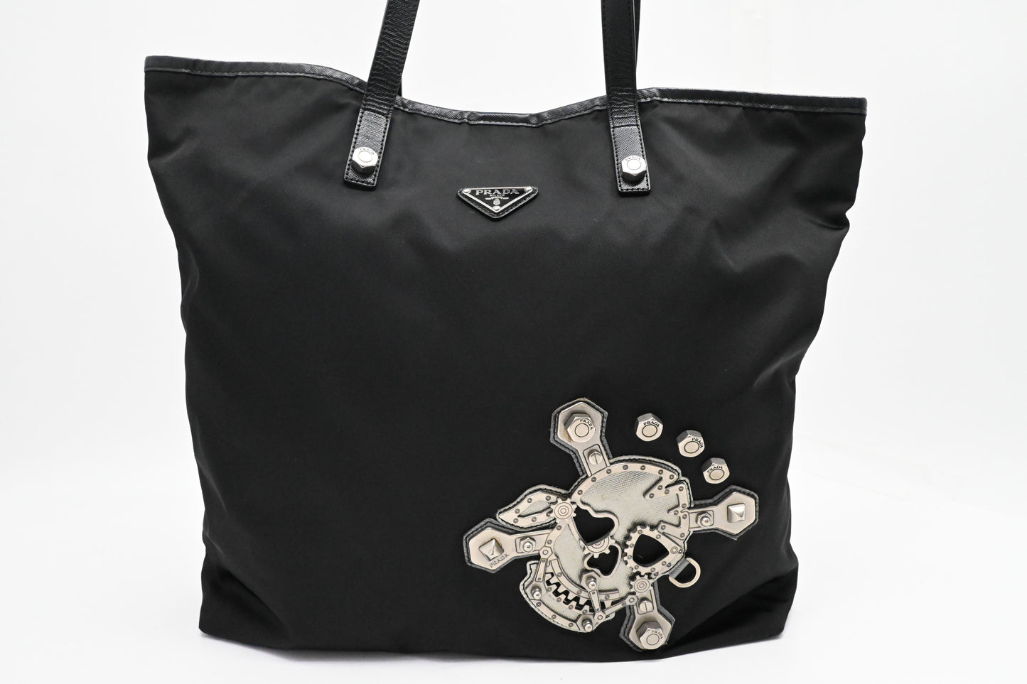 Prada Skull Tote In Handbag Canvas Black Tote Bag