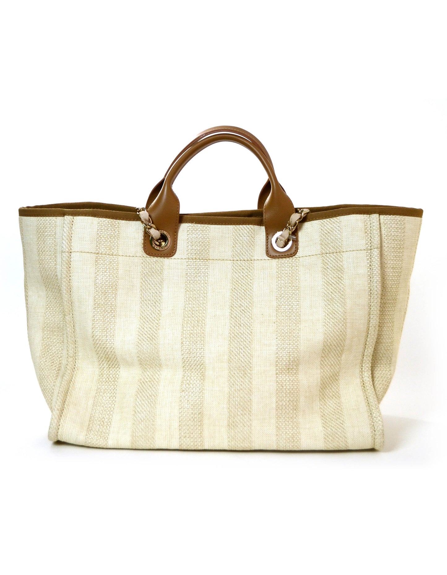 Chanel Beige Mixed Fibers Striped Large Deauville Tote