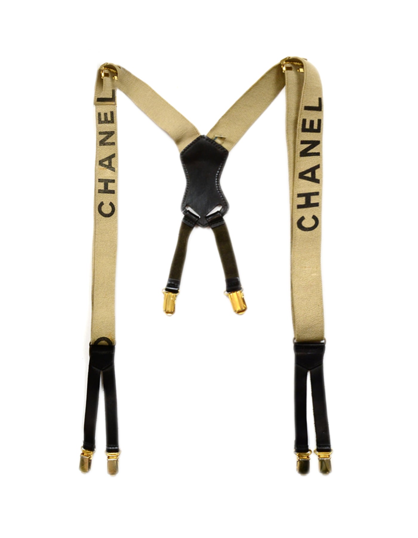 Chanel Beige & Black Logo Suspenders Bag