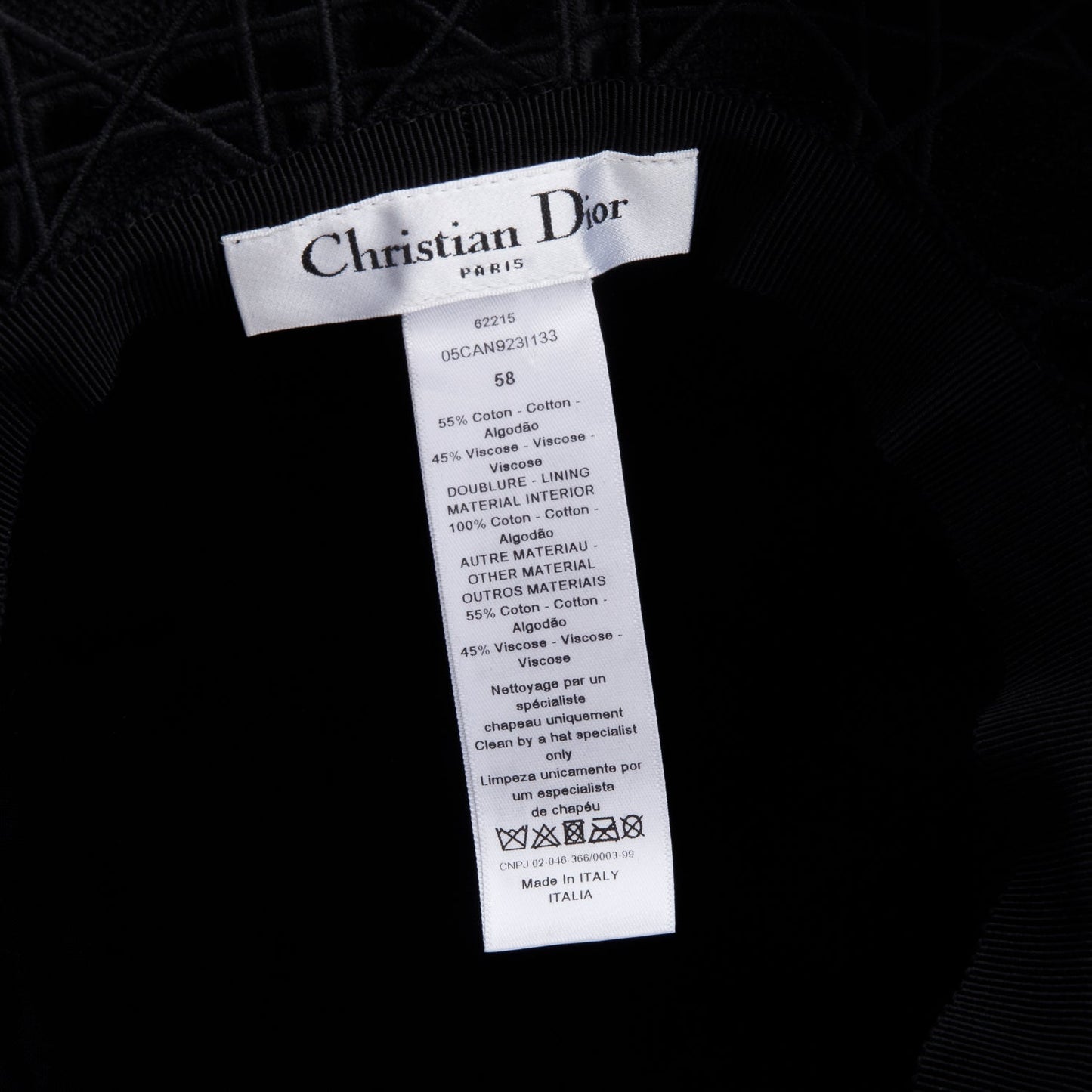 Dior Christian Velvet Cannage Hat, Size Handbag Black Bucket Bucket Bag