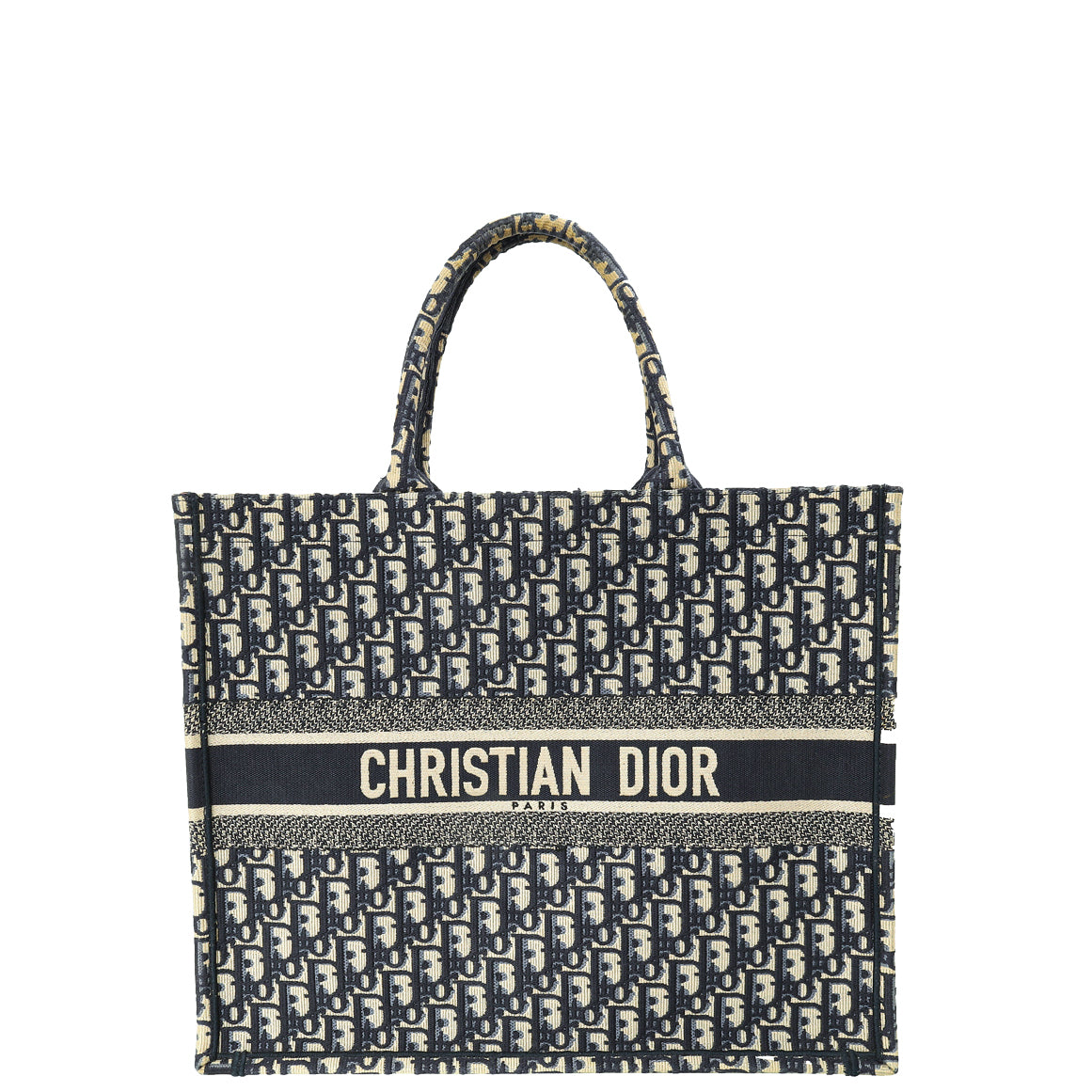 Dior Handbag Christian Oblique Book Tote Bag Blue Large Embroidered