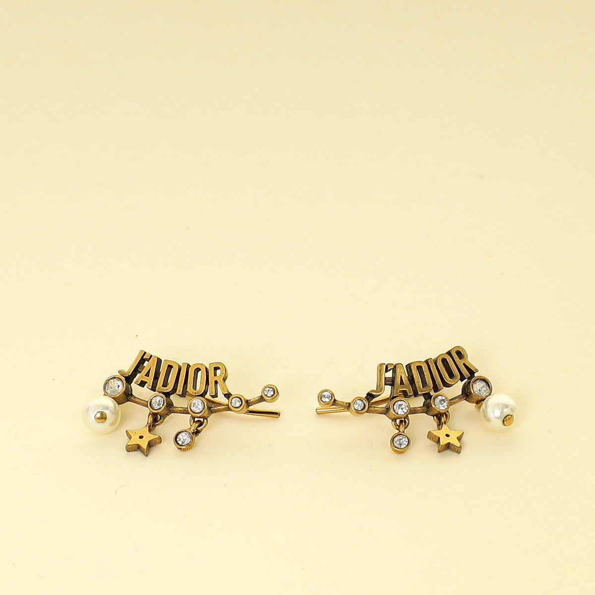 Dior Jewelry Christian Antique J'A Crystal Drop Earrings Gold