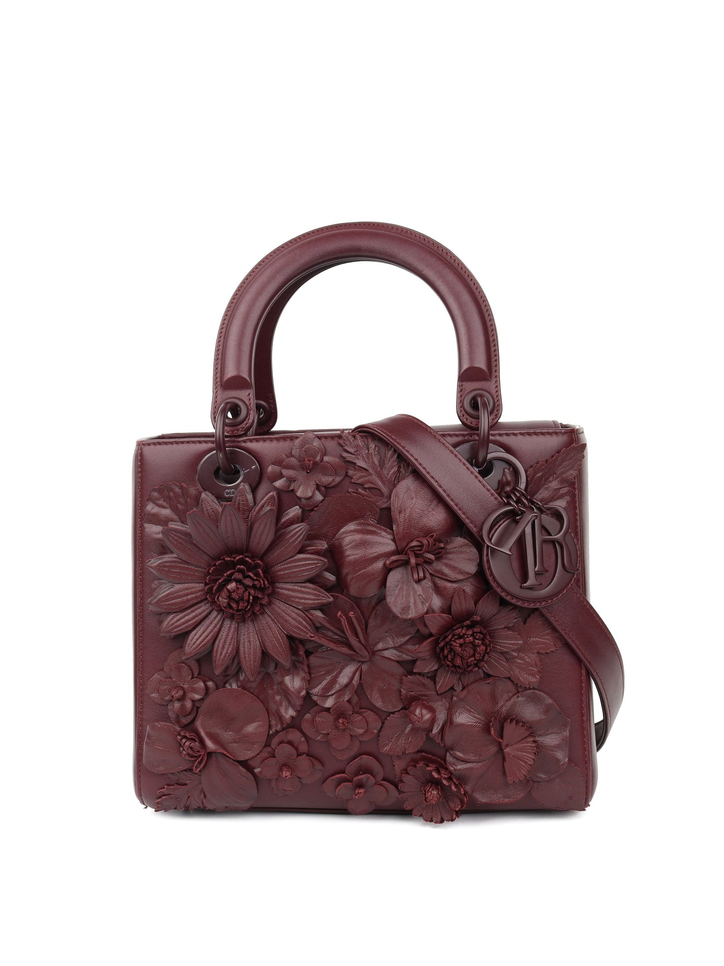 Dior Handbag Burgundy Flower Applique Lady Bag Medium
