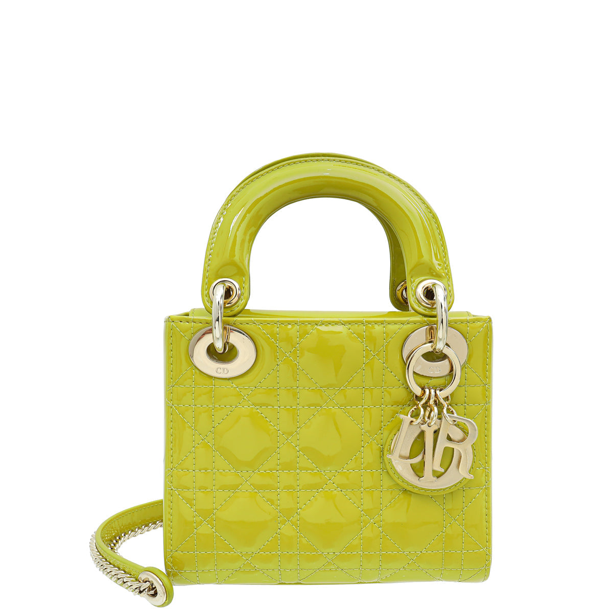 Dior Handbag Christian Lime Lady Bag Yellow Mini Shoulder Bag