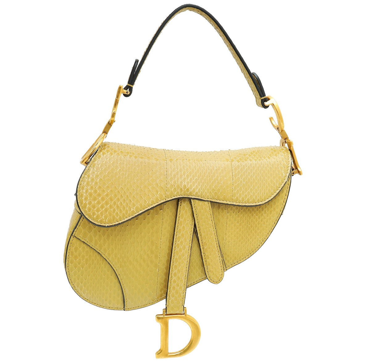 Dior Handbag Christian Dark Mustard Saddle Bag Python Mini Mini Bag