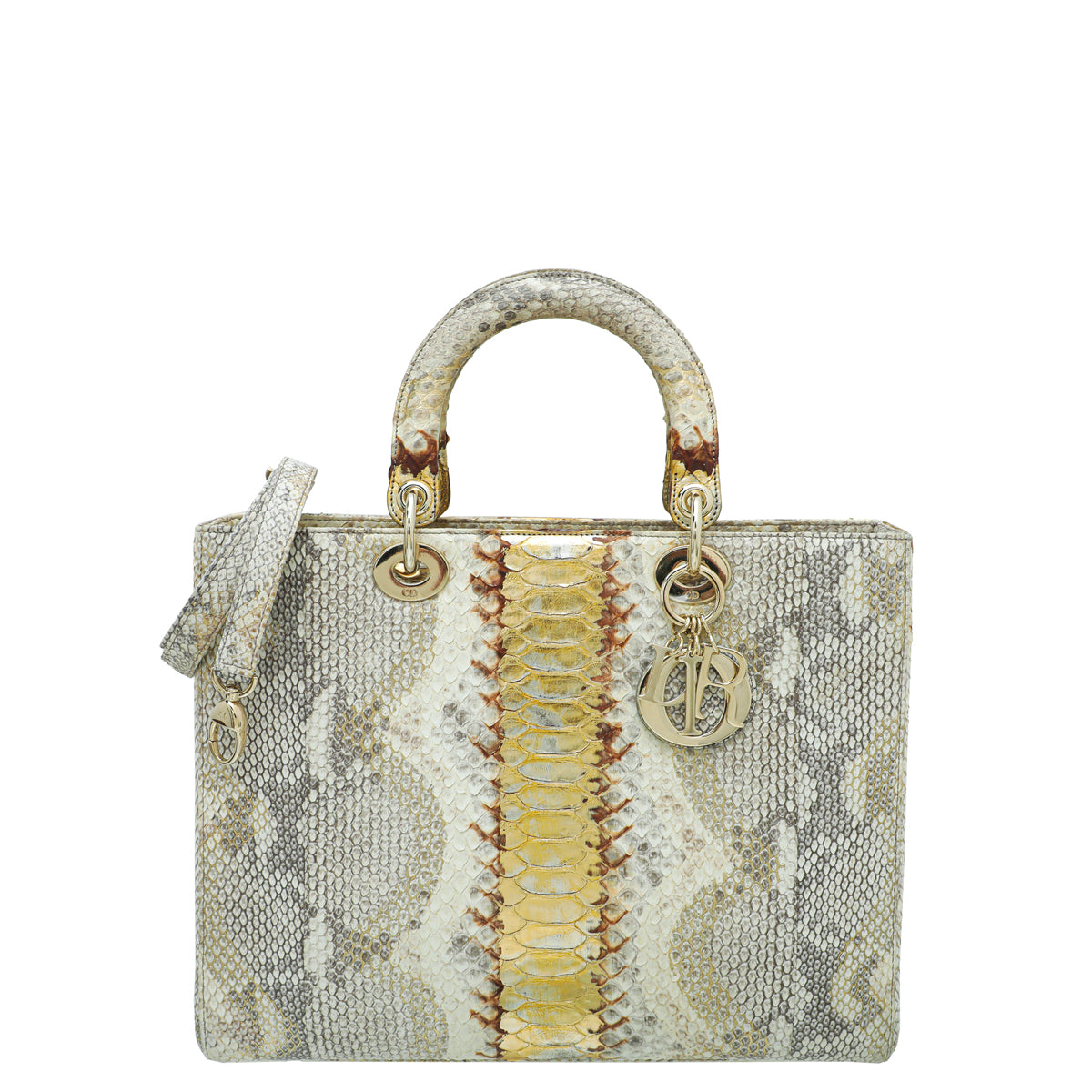 Dior Handbag Christian Bicolor Lady Bag Python Large Shoulder Bag