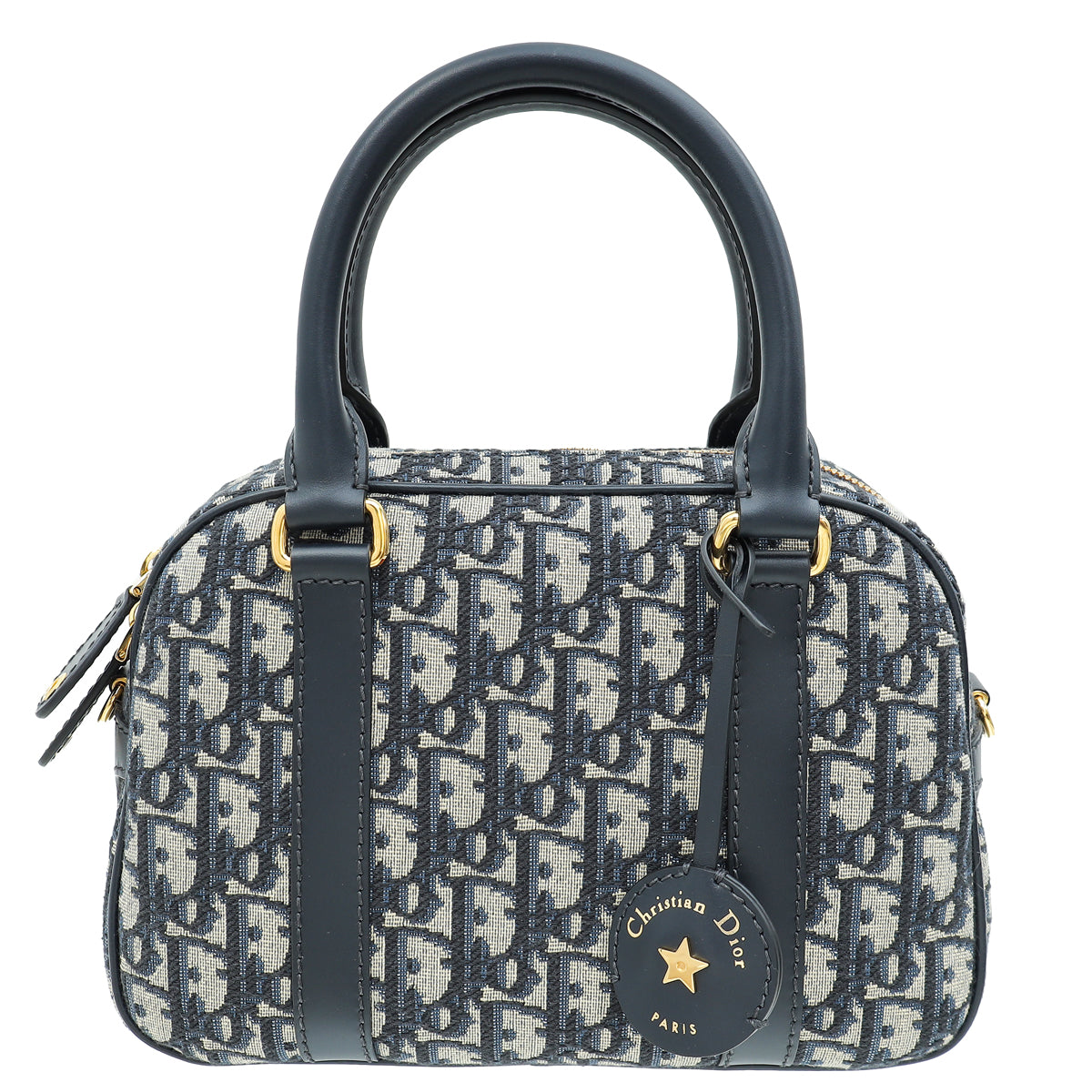 Dior Handbag Christian Oblique D-Vibe Bowling Bag Blue Navy Medium