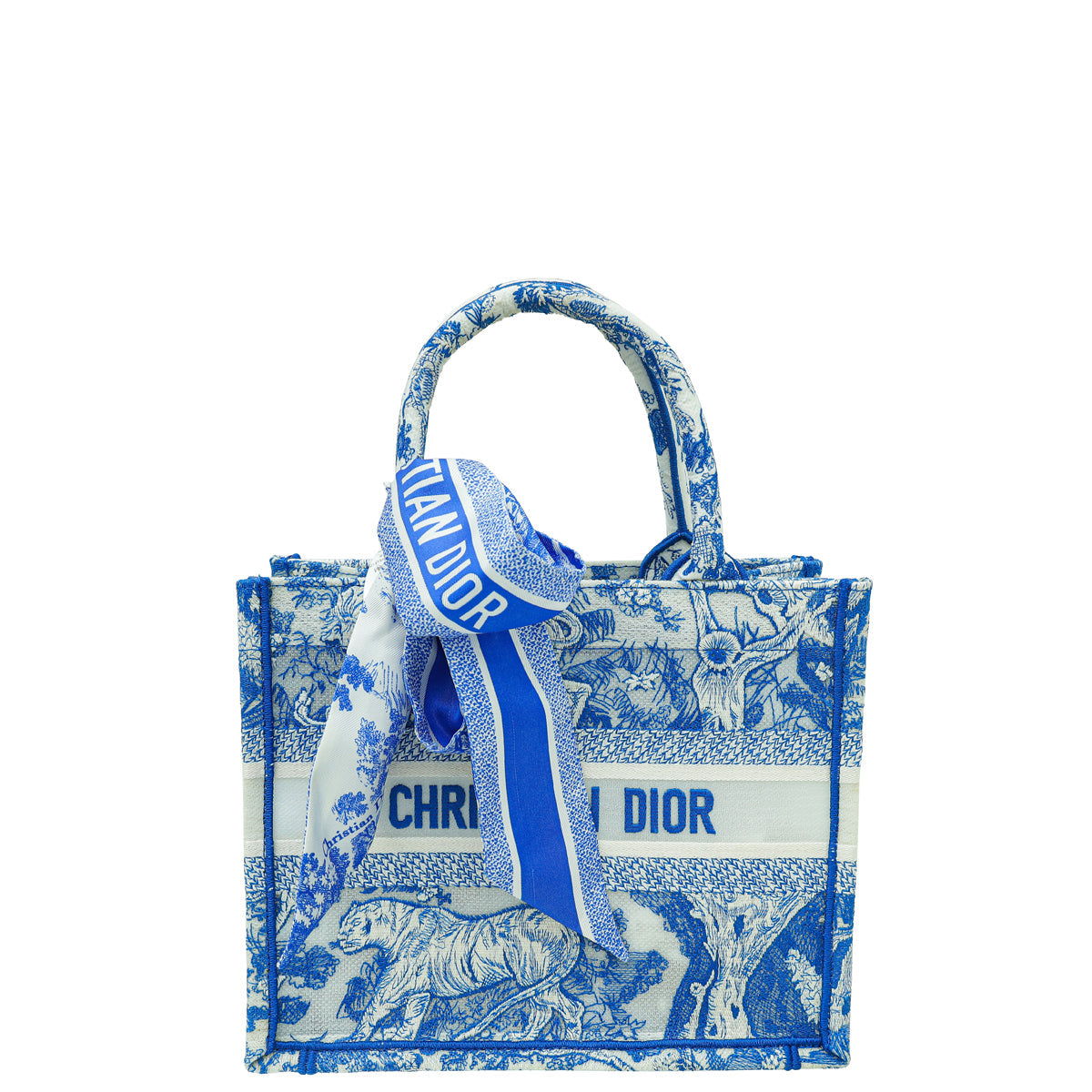 Dior Handbag Christian Toile De Jouy Mesh Book Tote Small Embroidered Scarf