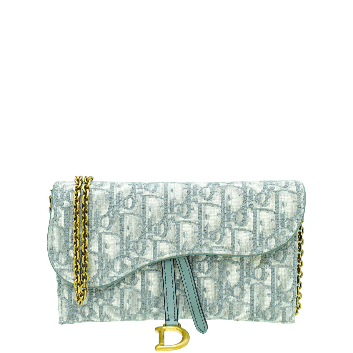 Dior Shoulder Bag Christian Oblique Saddle Wallet Gray Chain