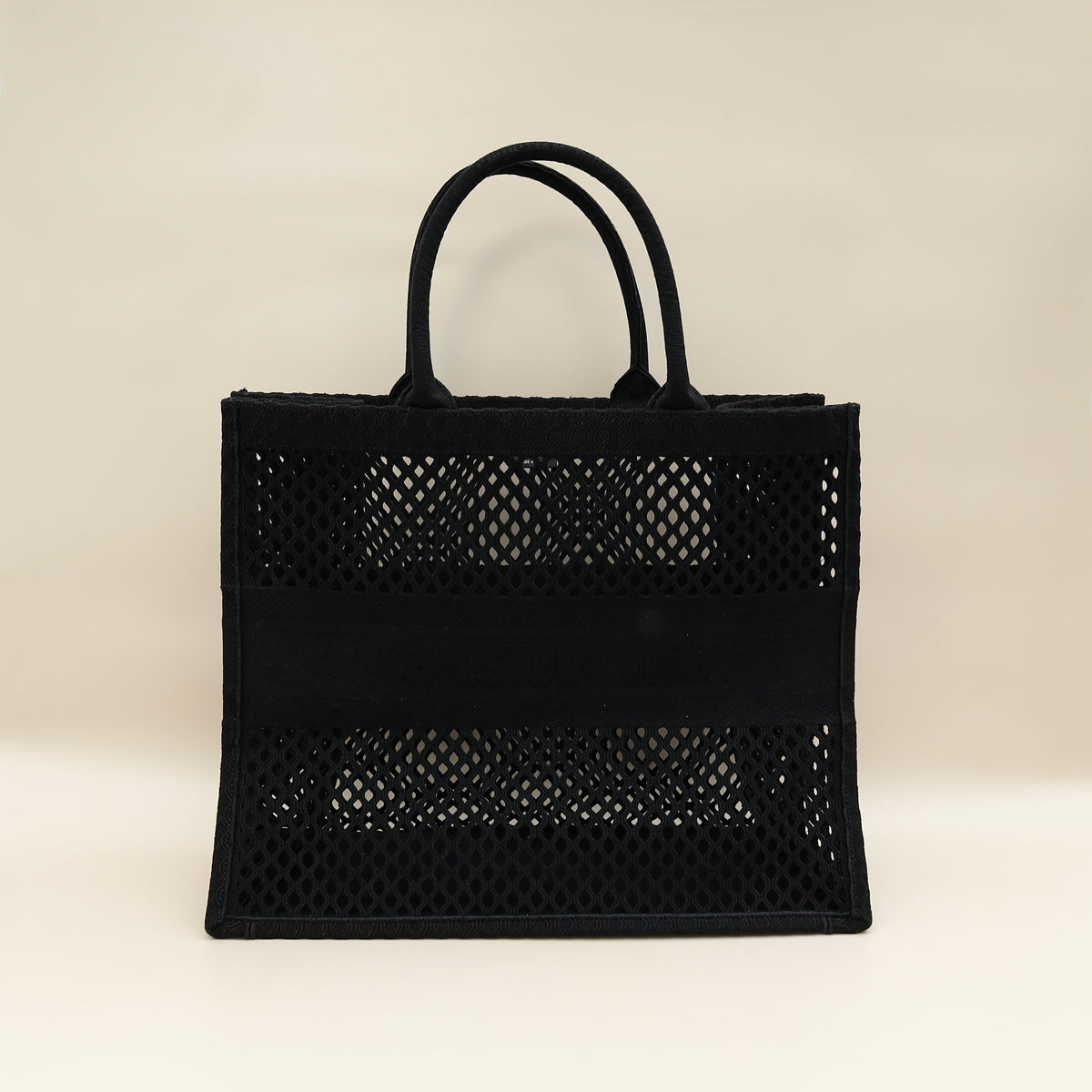 Dior Handbag Christian Mesh Book Tote Bag Black Large Embroidered