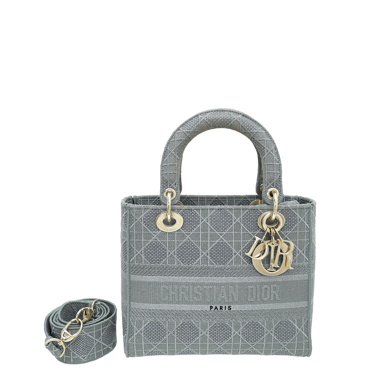 Dior Handbag Christian Metallic Grey Lady D-lite Cannage Embroidery Gray Medium Shoulder Bag