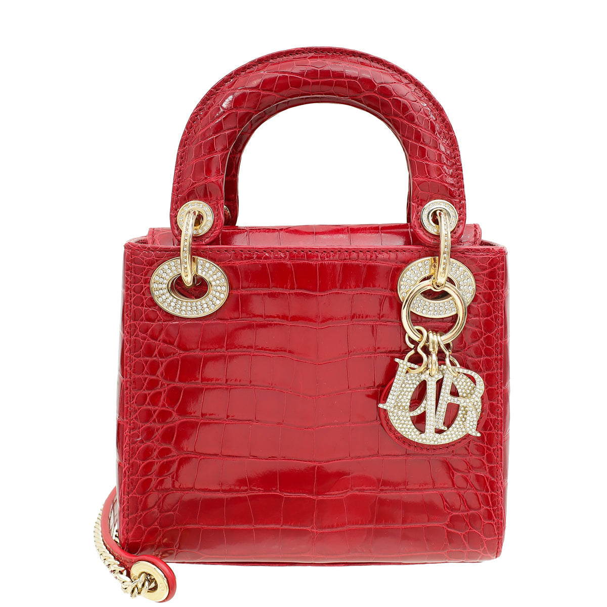Dior Handbag Christian Alligator Lady Crystal Bag Red Mini Shoulder Bag