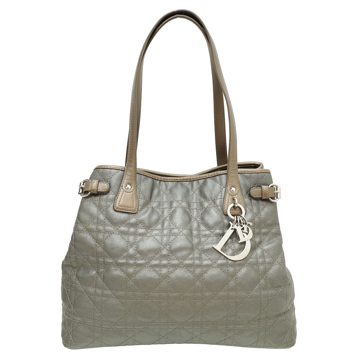Dior Handbag Christian Metallic Panarea Tote Bag Gray Small Shoulder Bag