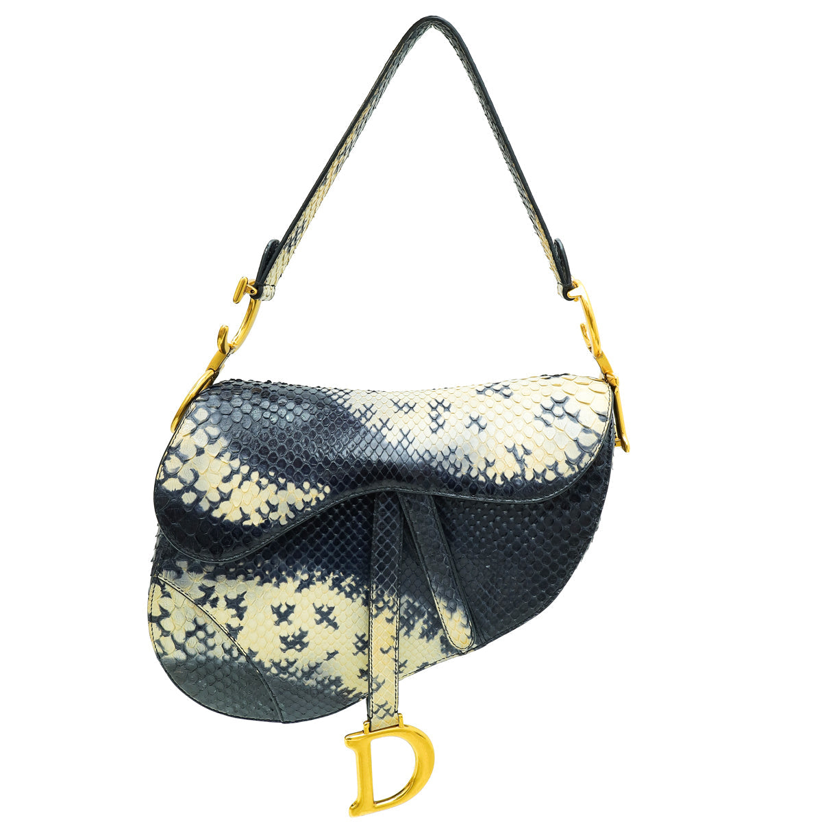 Dior Handbag Christian Saddle Bag Python Blue Navy Shoulder Bag