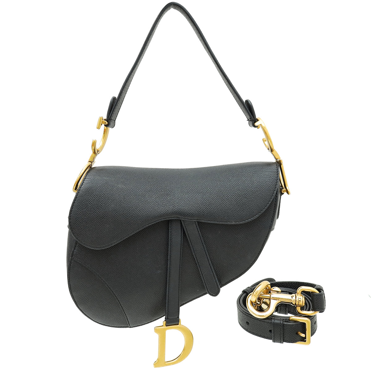 Dior Handbag Christian Saddle Bag W Strap Black Shoulder Bag