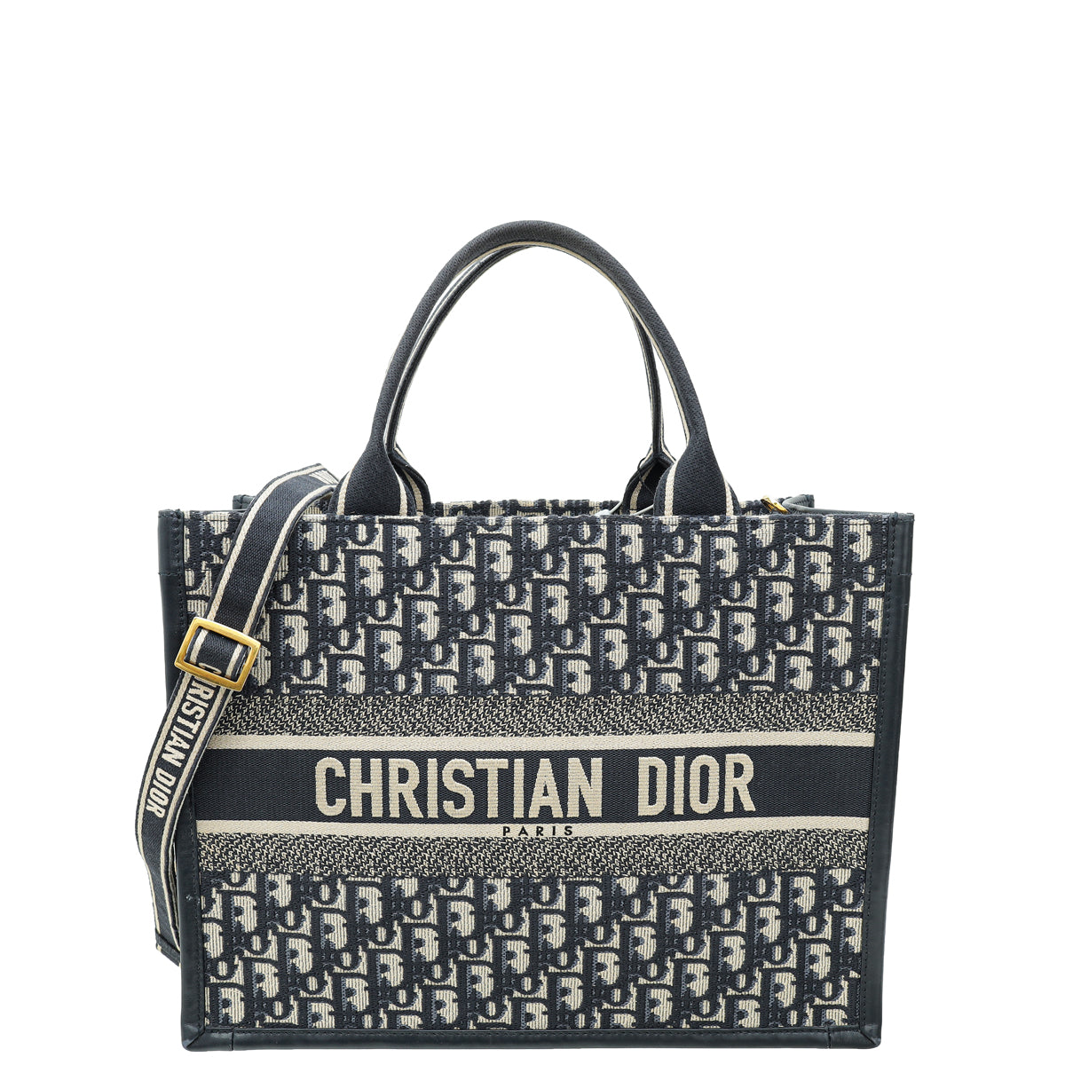Dior Handbag Christian Oblique Embroidery and Calfskin Book Tote Blue Medium Shoulder Bag