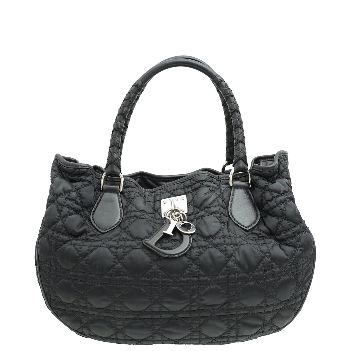 Dior Handbag Christian Cannage Shopper Tote Bag Nylon Black