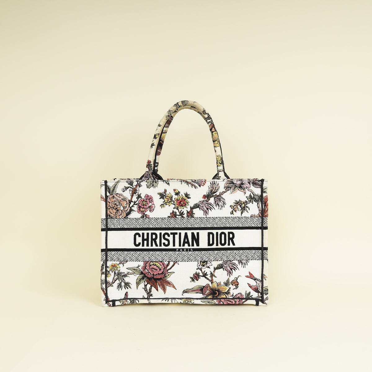 Dior Handbag Christian Jardin Botanique Embroidery Book Tote Bag White Multicolor Medium