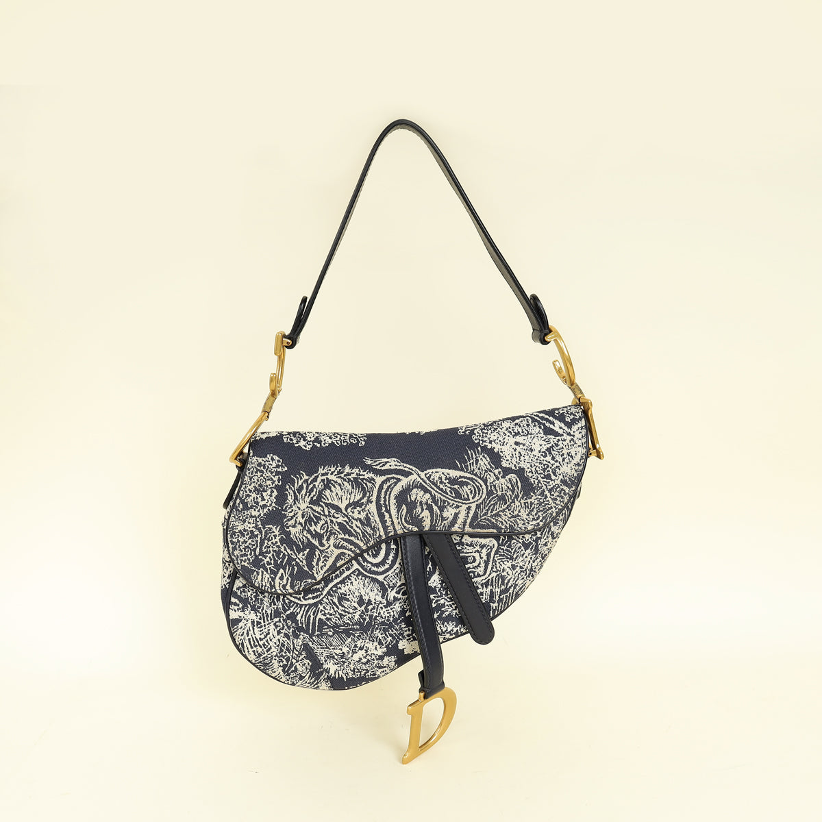 Dior Handbag Christian Toile de Jouy Saddle Bag Blue Navy Medium Shoulder Bag