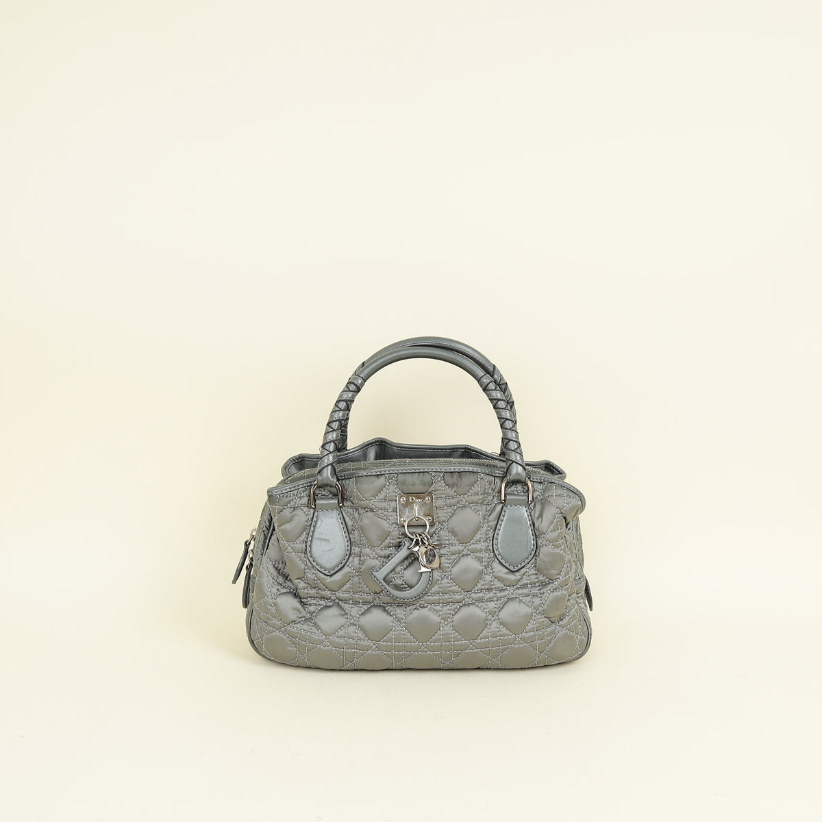 Dior Handbag Christian Grey Cannage Lady Boston Bag Quilted Gray