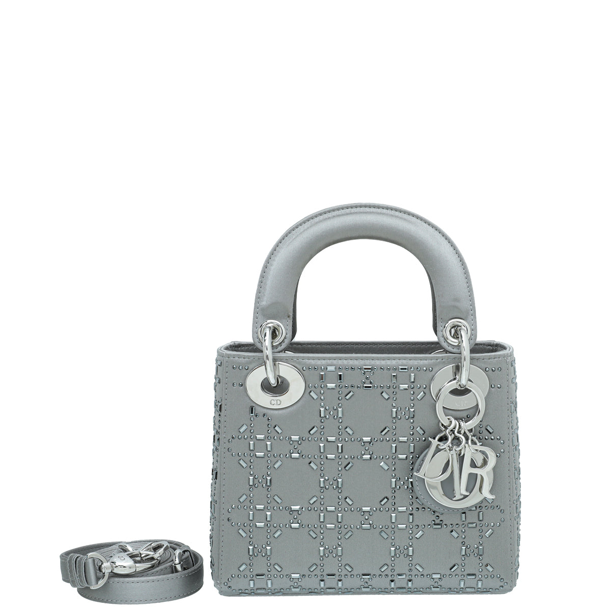 Dior Handbag Christian Grey Strass Cannage Lady Bag Satin Gray Mini Shoulder Bag