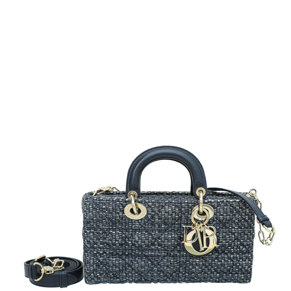 Dior Handbag Christian Tweed Cannage Lady D-Joy Bag Blue Shoulder Bag