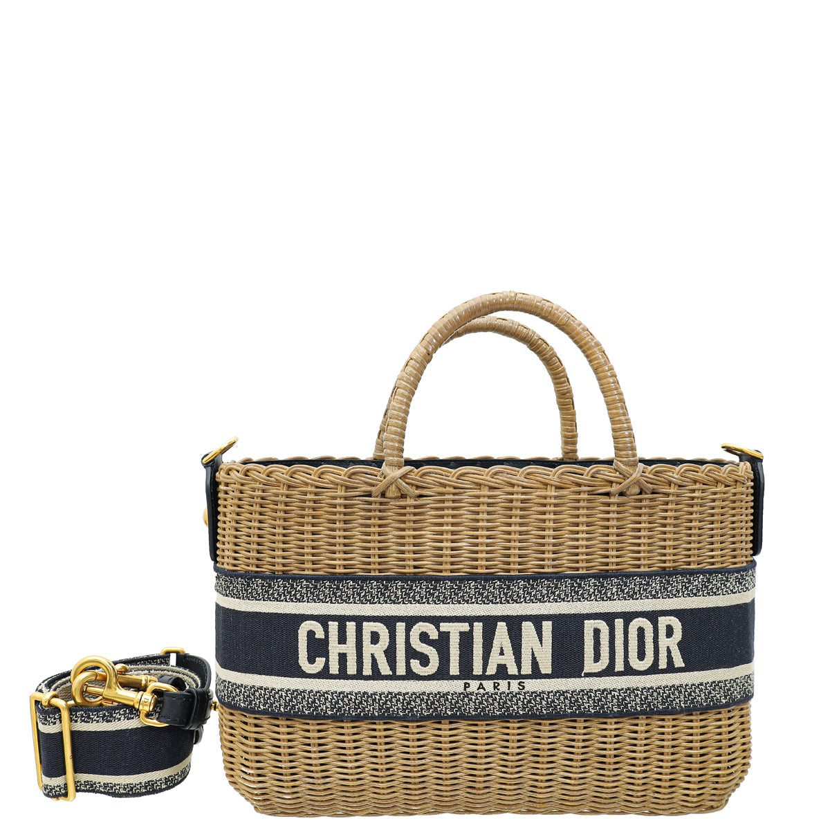 Dior Handbag Christian Bicolor Oblique Jacquard Bag Wicker Basket Shoulder Bag