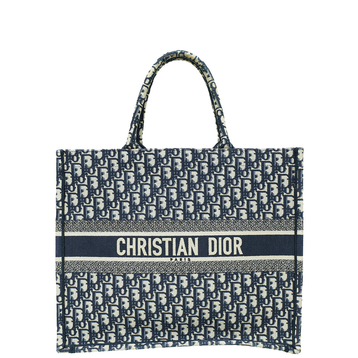 Dior Handbag Christian Oblique Book Tote Bag Blue Navy Large