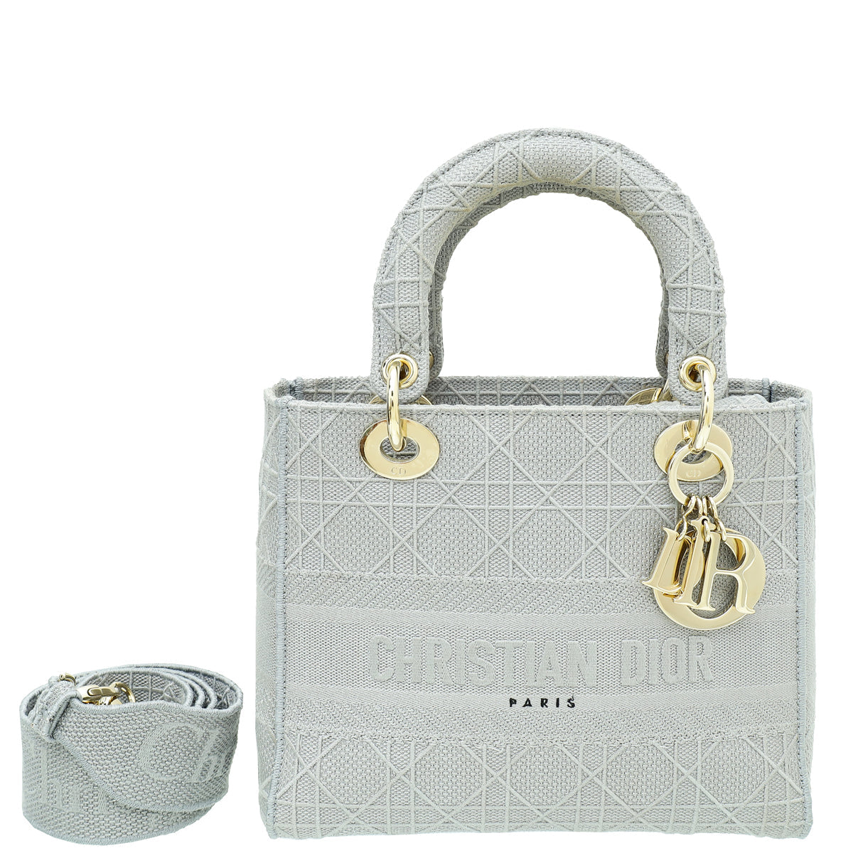 Dior Handbag Christian Grey Lady D-lite Cannage Embroidery Bag Gray Medium Shoulder Bag