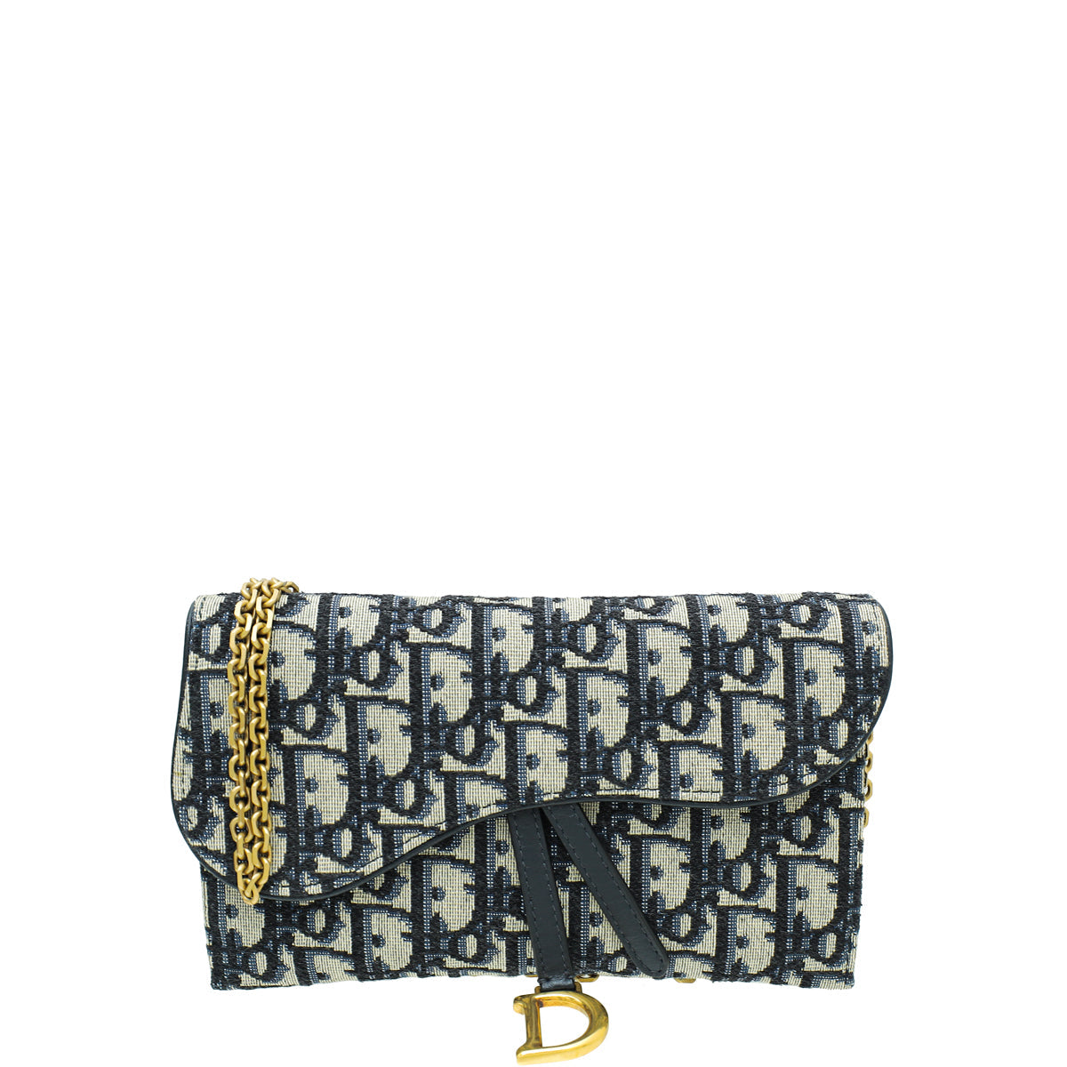 Dior Shoulder Bag Christian Saddle Oblique Wallet Blue Navy Chain